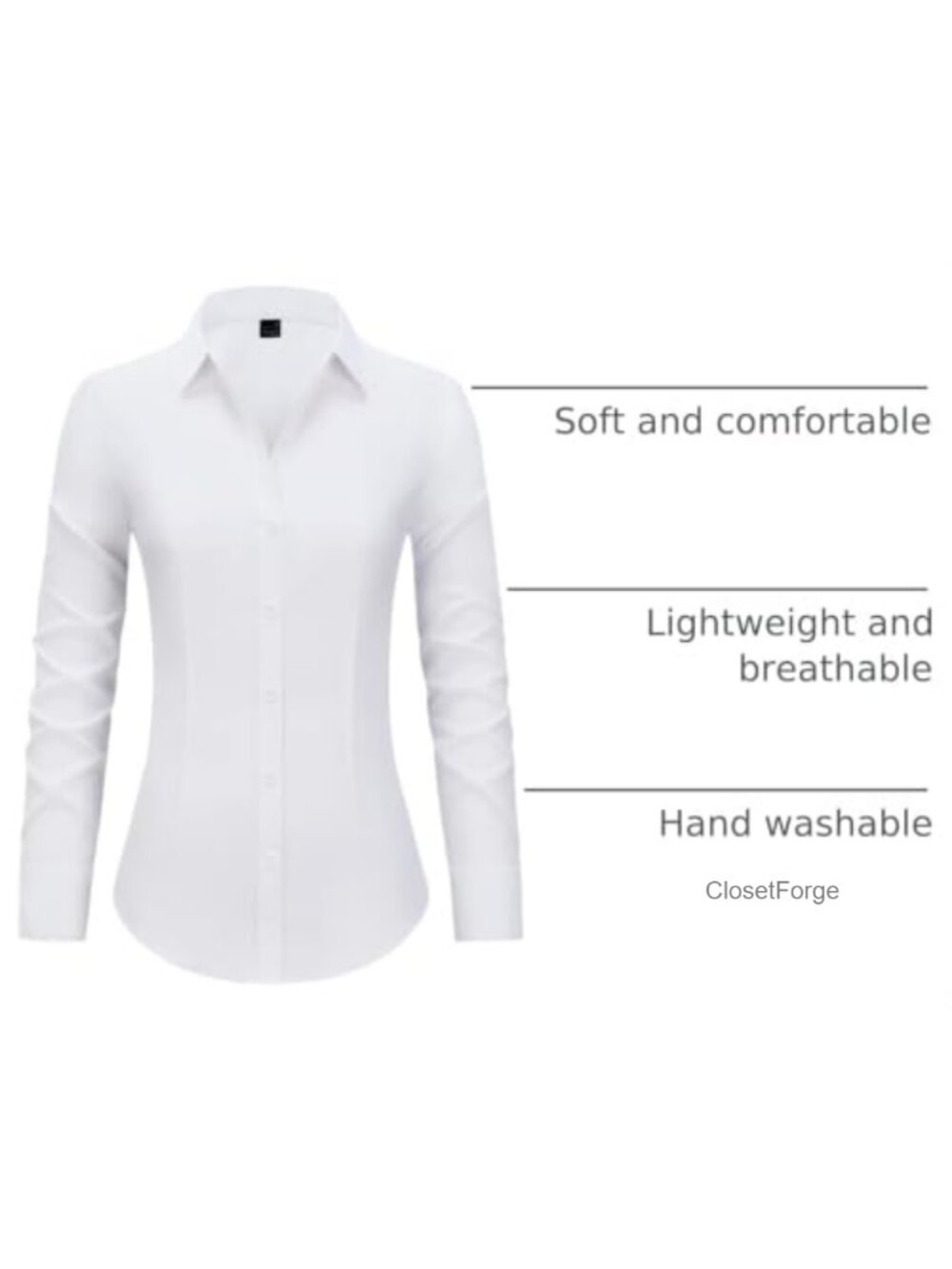 Womens Wrinkle Free Long Sleeve Button Down Shirt Polyester Formal Work Blouse - Picture 3 of 5